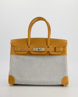 *RARE* Hermès Vintage Birkin 30 Retourne Toile Bag in Natural Sable Vache Naturelle Leather & Écru/Ciel Cross Toile Canvas with Palladium Hardware