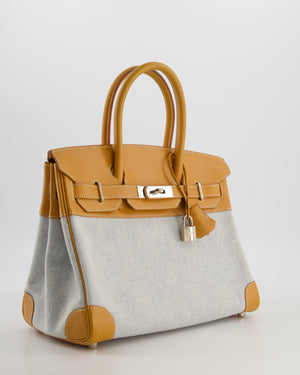 *RARE* Hermès Vintage Birkin 30 Retourne Toile Bag in Natural Sable Vache Naturelle Leather & Écru/Ciel Cross Toile Canvas with Palladium Hardware