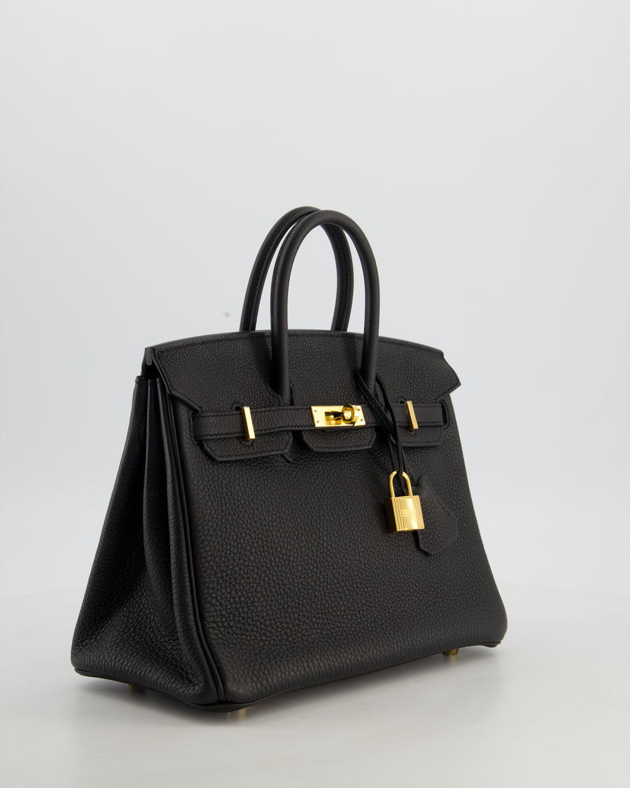 *HOT* Hermès Birkin 25 Retourne Bag in Noir Togo Leather with Gold Hardware