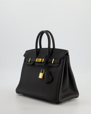 *HOT* Hermès Birkin 25 Retourne Bag in Noir Togo Leather with Gold Hardware