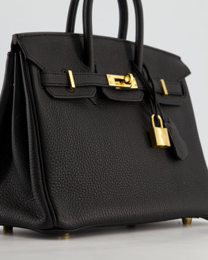 *HOT* Hermès Birkin 25 Retourne Bag in Noir Togo Leather with Gold Hardware