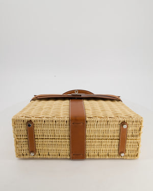 *RARE* Hermès Kelly 35 Picnic Bag in Fauve Barenia Leather and Osier Wicker with Palladium Hardware