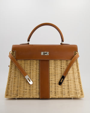 *RARE* Hermès Kelly 35 Picnic Bag in Fauve Barenia Leather and Osier Wicker with Palladium Hardware