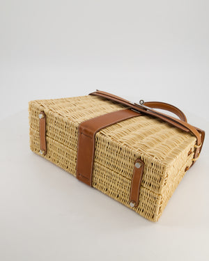 *RARE* Hermès Kelly 35 Picnic Bag in Fauve Barenia Leather and Osier Wicker with Palladium Hardware