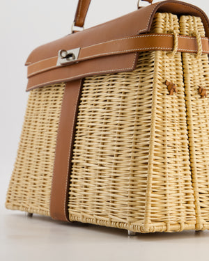 *RARE* Hermès Kelly 35 Picnic Bag in Fauve Barenia Leather and Osier Wicker with Palladium Hardware