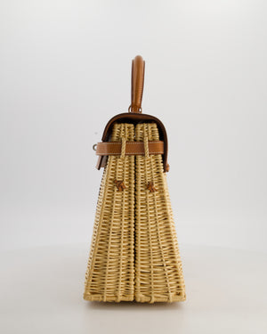 *RARE* Hermès Kelly 35 Picnic Bag in Fauve Barenia Leather and Osier Wicker with Palladium Hardware