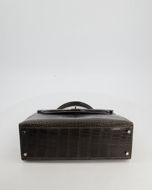 Hermès Vintage Kelly 32 Sellier Bag in Graphite Shiny Porosus Crocodile Leather with Palladium Hardware