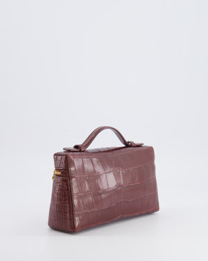 Loro Piana Extra Pocket L19 Bag in Burgundy Alligator Leather with Gold Hardware