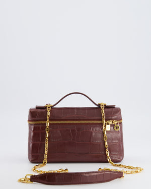 Loro Piana Extra Pocket L19 Bag in Burgundy Alligator Leather with Gold Hardware