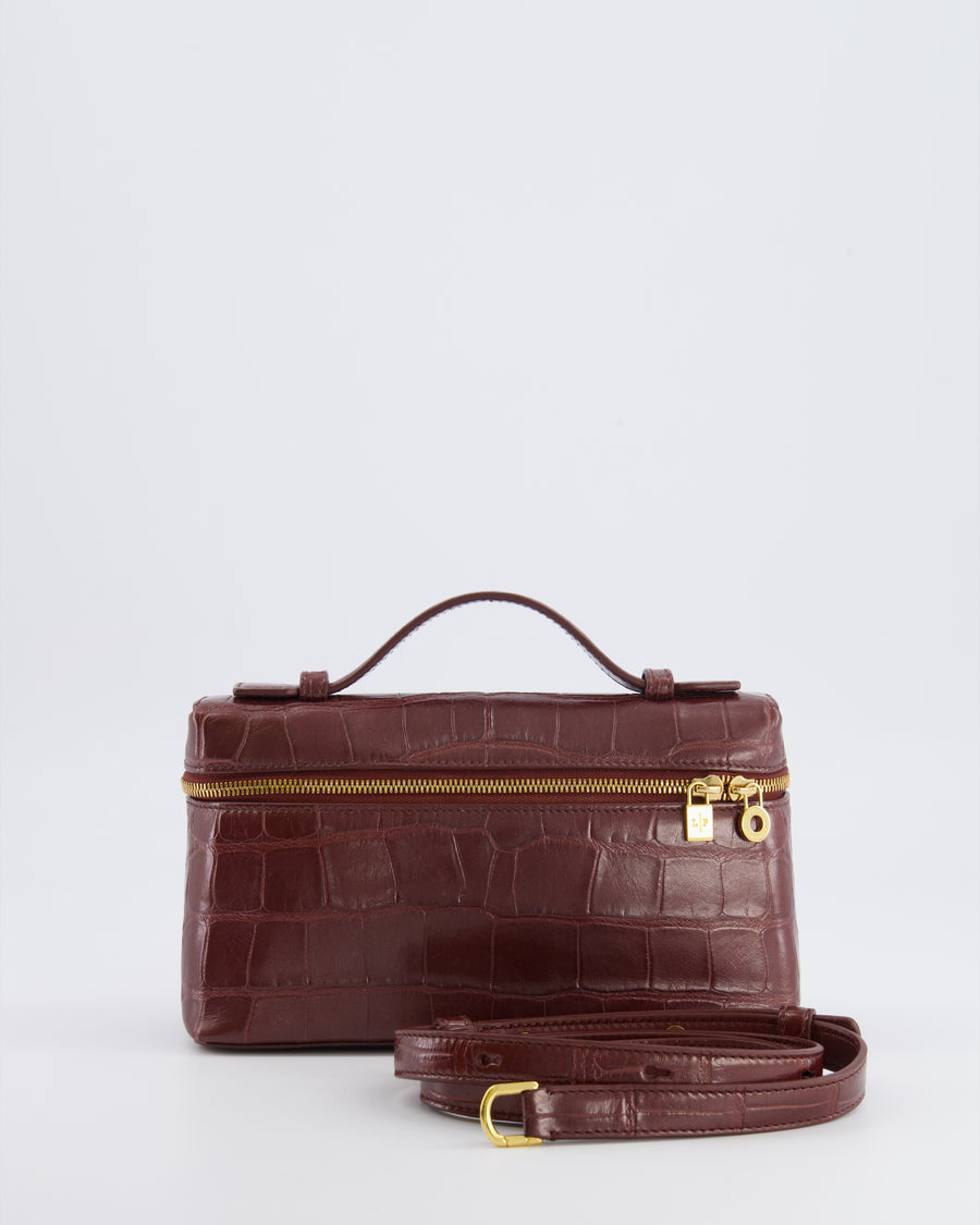 Loro Piana Extra Pocket L19 Bag in Burgundy Alligator Leather with Gold Hardware