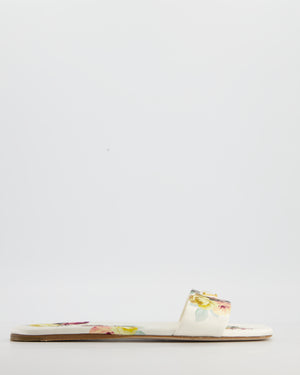 Prada Ivory Floral Satin Sandals with Plaque Logo Detail Size EU 37.5