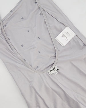 Chanel Silver One-Piece One-Shoulder Swimsuit with Glitter CC Logo Print and Hammered CC Logo Buckle Size FR 36 (UK 8)