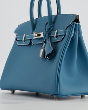 Hermès Birkin 25 Retourne Bag in Bleu Jean Swift Leather with Palladium Hardware