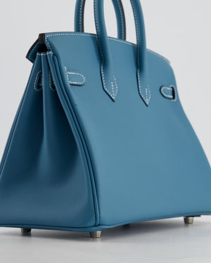 Hermès Birkin 25 Retourne Bag in Bleu Jean Swift Leather with Palladium Hardware