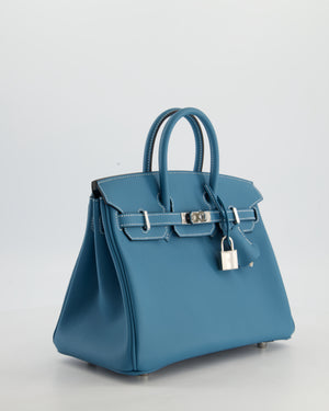 Hermès Birkin 25 Retourne Bag in Bleu Jean Swift Leather with Palladium Hardware