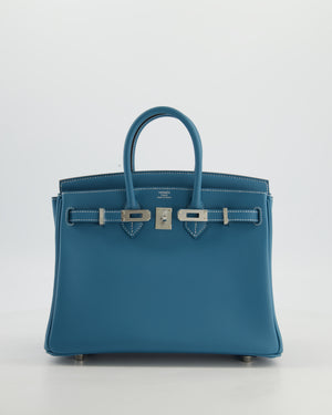 Hermès Birkin 25 Retourne Bag in Bleu Jean Swift Leather with Palladium Hardware