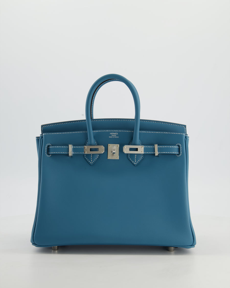 Hermès Birkin 25 Retourne Bag in Bleu Jean Swift Leather with Palladium Hardware