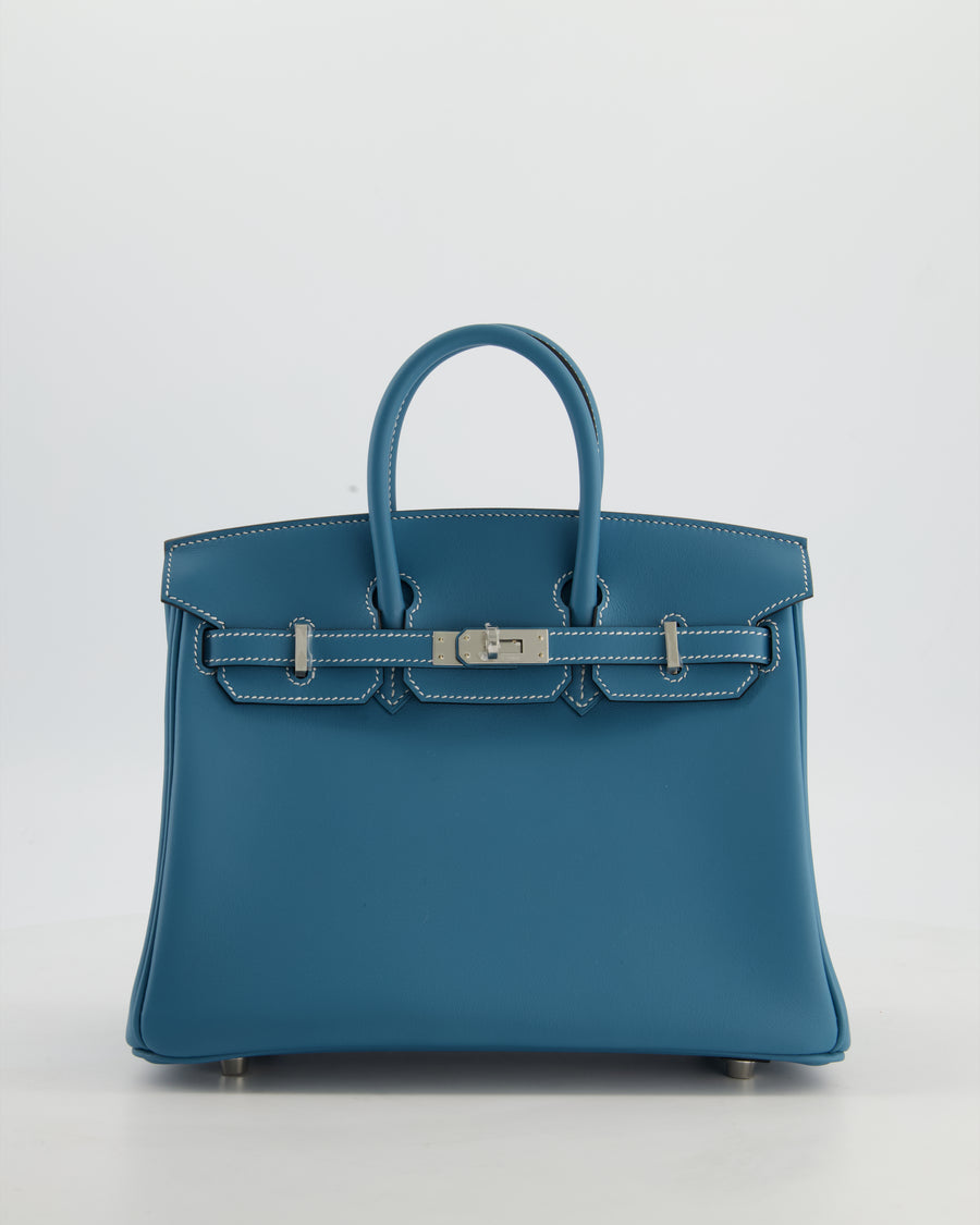 Hermès Birkin 25 Retourne Bag in Bleu Jean Swift Leather with Palladium Hardware