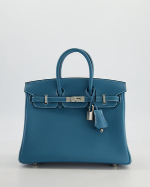 Hermès Birkin 25 Retourne Bag in Bleu Jean Swift Leather with Palladium Hardware