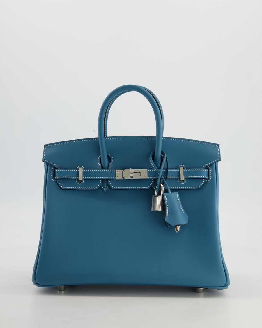 Hermès Birkin 25 Retourne Bag in Bleu Jean Swift Leather with Palladium Hardware