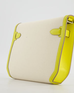 Hermès Kelly Depeches 25 Verso Bag in Ecru Canvas and Jaune Citron Chèvre with Palladium Hardware