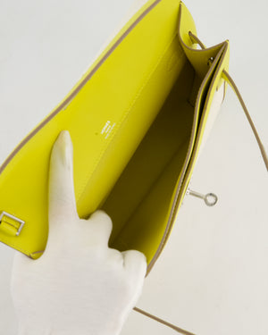 Hermès Kelly Depeches 25 Verso Bag in Ecru Canvas and Jaune Citron Chèvre with Palladium Hardware