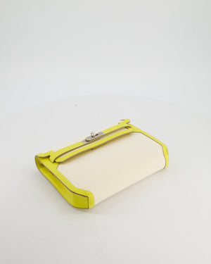 Hermès Kelly Depeches 25 Verso Bag in Ecru Canvas and Jaune Citron Chèvre with Palladium Hardware
