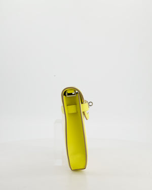 Hermès Kelly Depeches 25 Verso Bag in Ecru Canvas and Jaune Citron Chèvre with Palladium Hardware