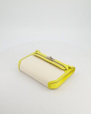 Hermès Kelly Depeches 25 Verso Bag in Ecru Canvas and Jaune Citron Chèvre with Palladium Hardware