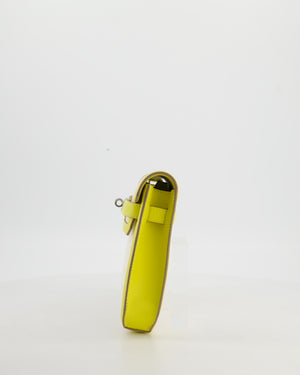 Hermès Kelly Depeches 25 Verso Bag in Ecru Canvas and Jaune Citron Chèvre with Palladium Hardware