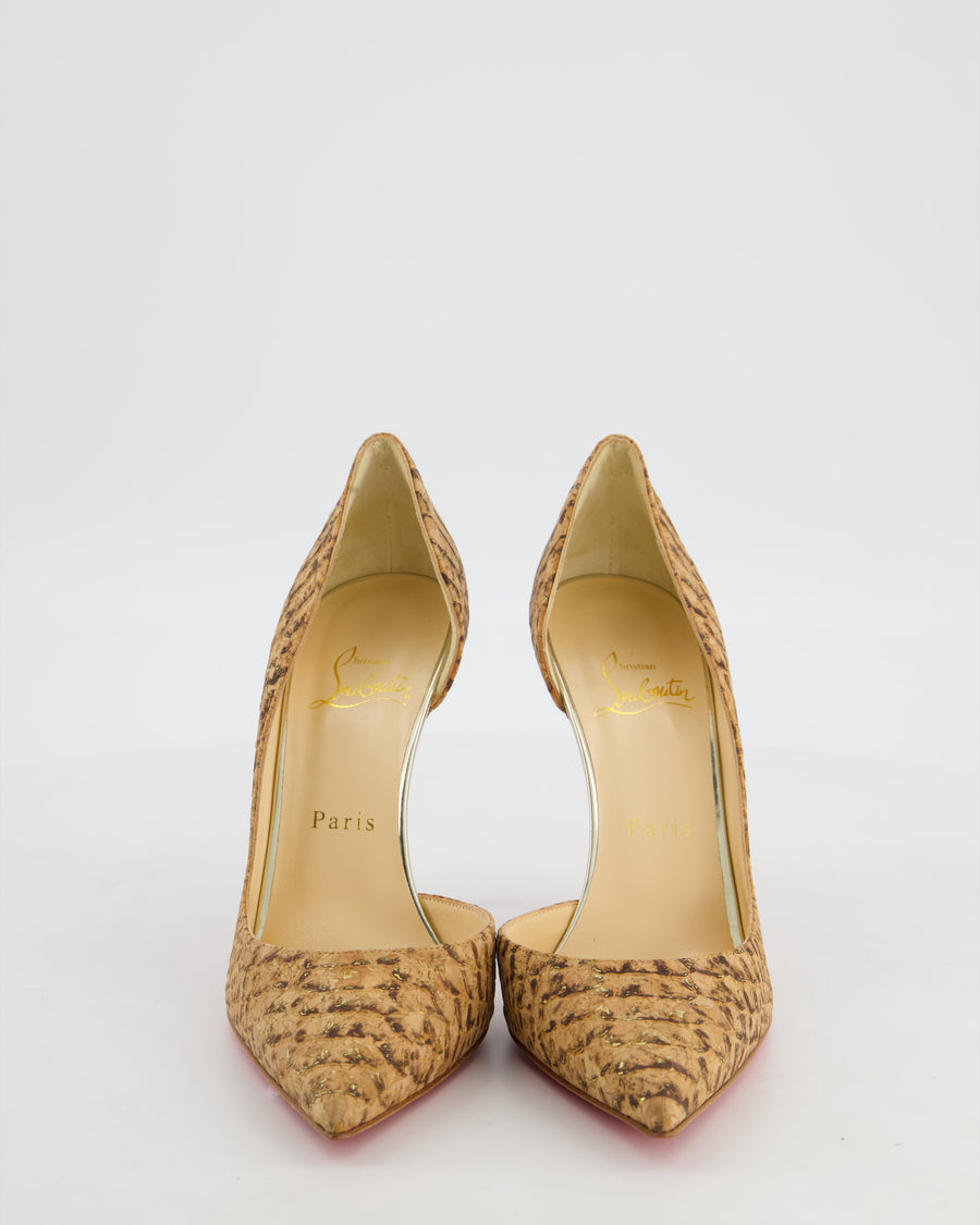 Christian Louboutin Gold Iriza Python Print Cork Heels Size EU 37.5