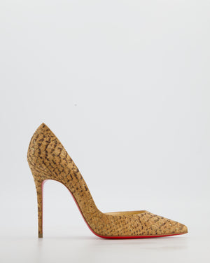 Christian Louboutin Gold Iriza Python Print Cork Heels Size EU 37.5