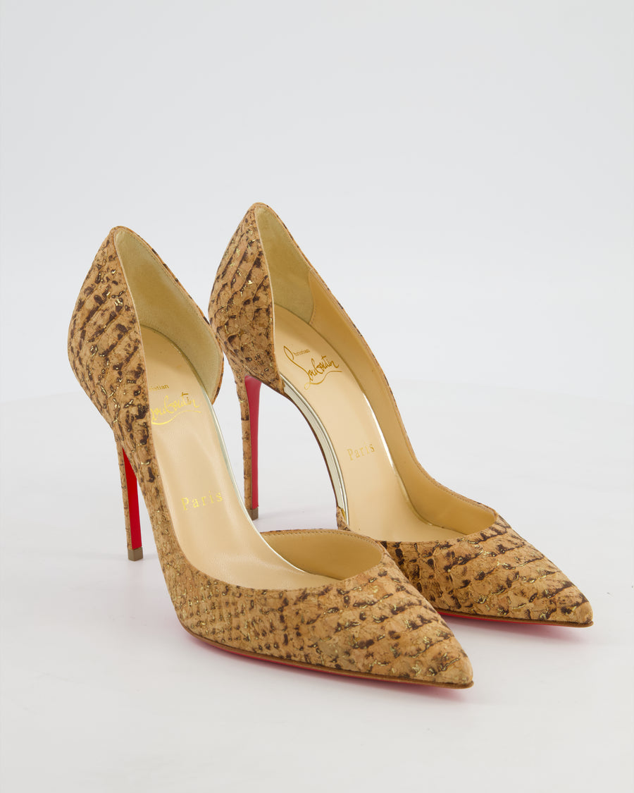 Christian Louboutin Gold Iriza Python Print Cork Heels Size EU 37.5