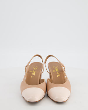 Chanel Blush, Cream Toe Leather Slingback Heels Size EU 37.5