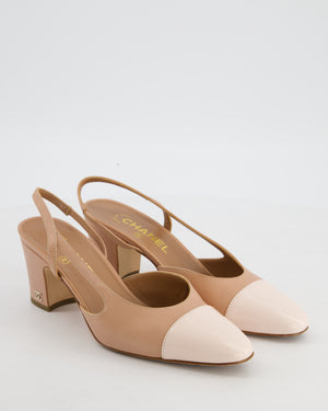 Chanel Blush, Cream Toe Leather Slingback Heels Size EU 37.5