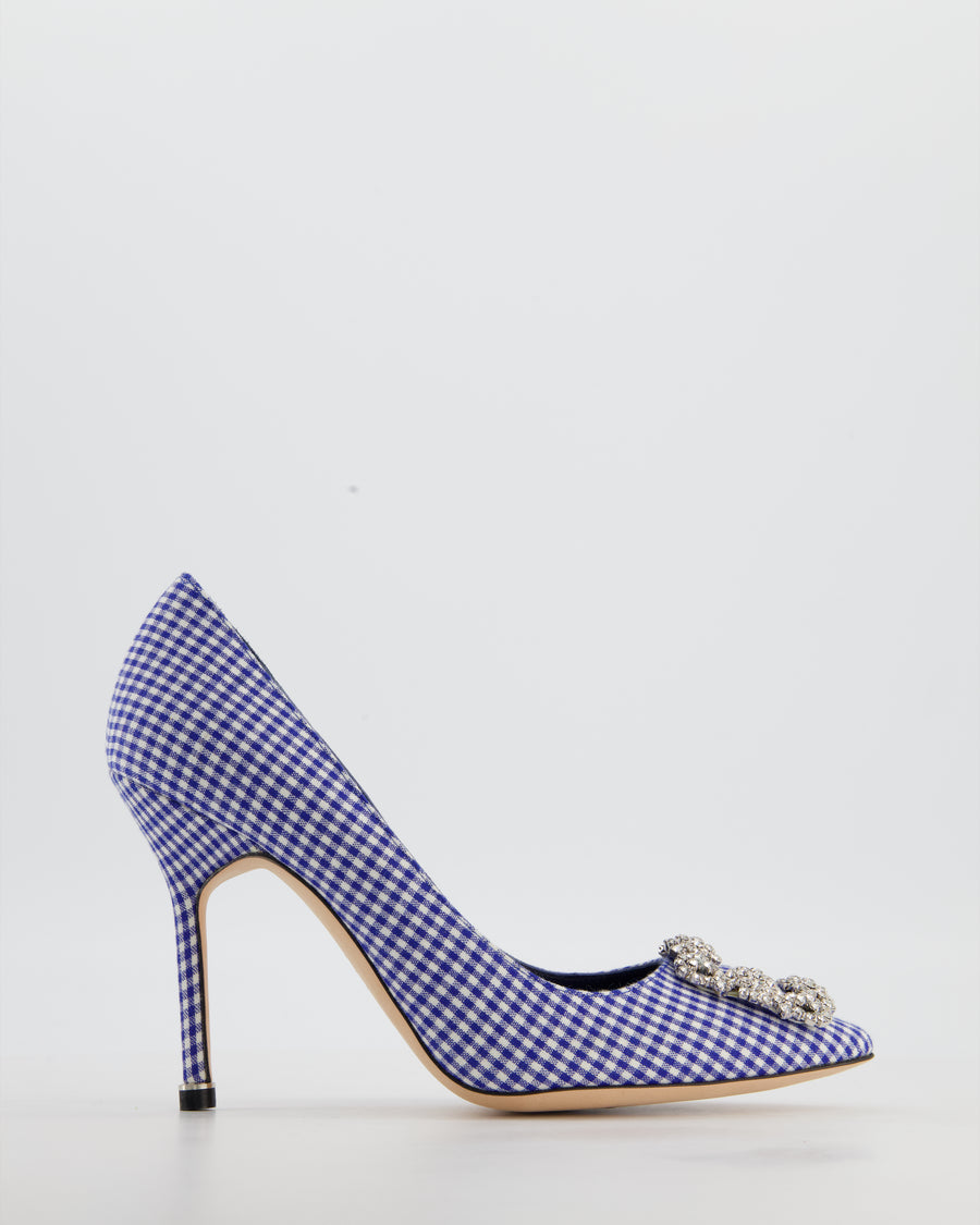 Manolo Blahnik Blue Gingham Hangisi 105 Size EU 37.5