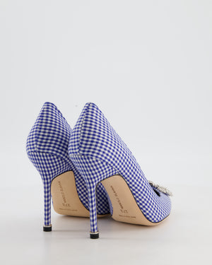 Manolo Blahnik Blue Gingham Hangisi 105 Size EU 37.5
