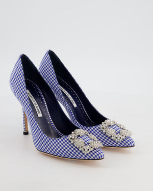 Manolo Blahnik Blue Gingham Hangisi 105 Size EU 37.5