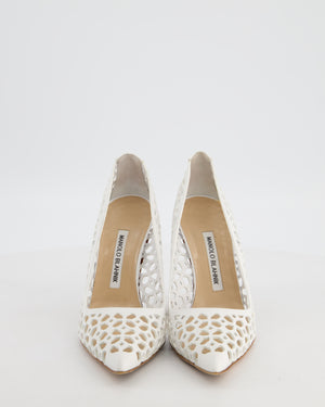 Manolo Blahnik White BB Laserato 105 Laser Cut Heels Size EU 37.5