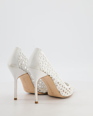 Manolo Blahnik White BB Laserato 105 Laser Cut Heels Size EU 37.5