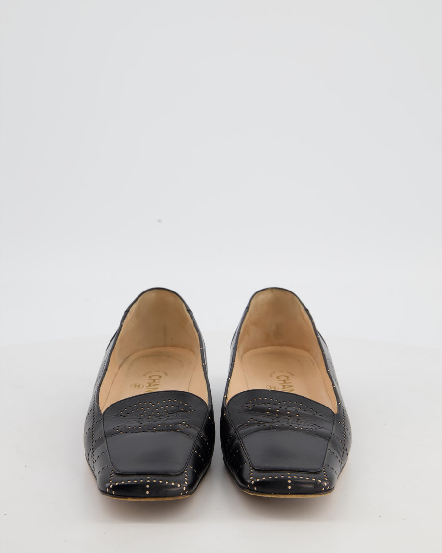 Chanel Black Vintage Interlocking CC Square Toe Loafers Size EU 39.5