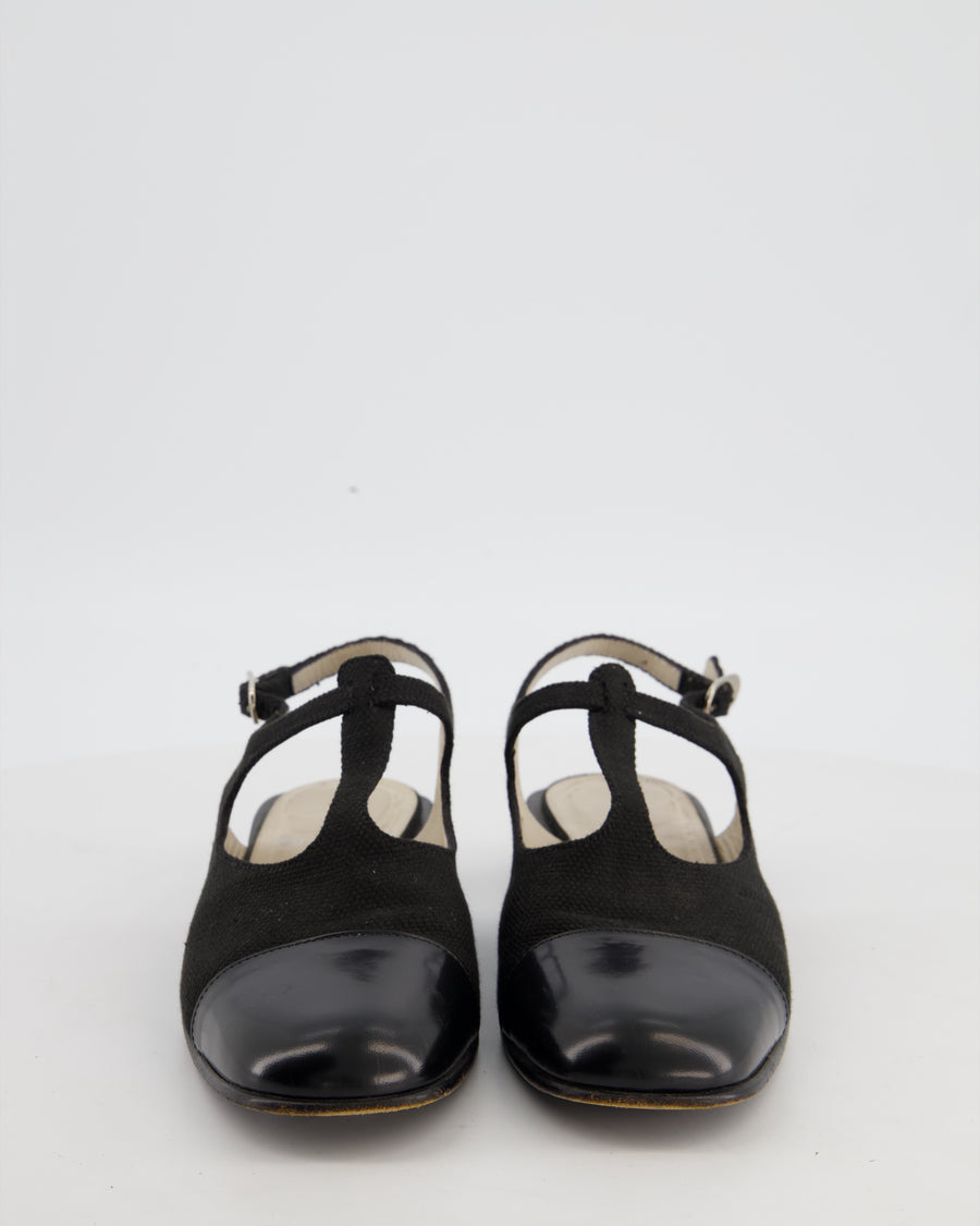 Chanel Mary Jane Slingback in Black Canvas with Black Leather Toe Size EU 39