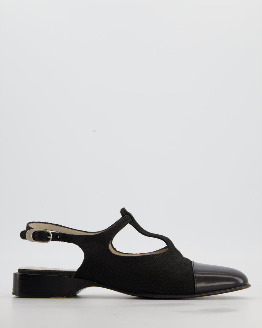 Chanel Mary Jane Slingback in Black Canvas with Black Leather Toe Size EU 39