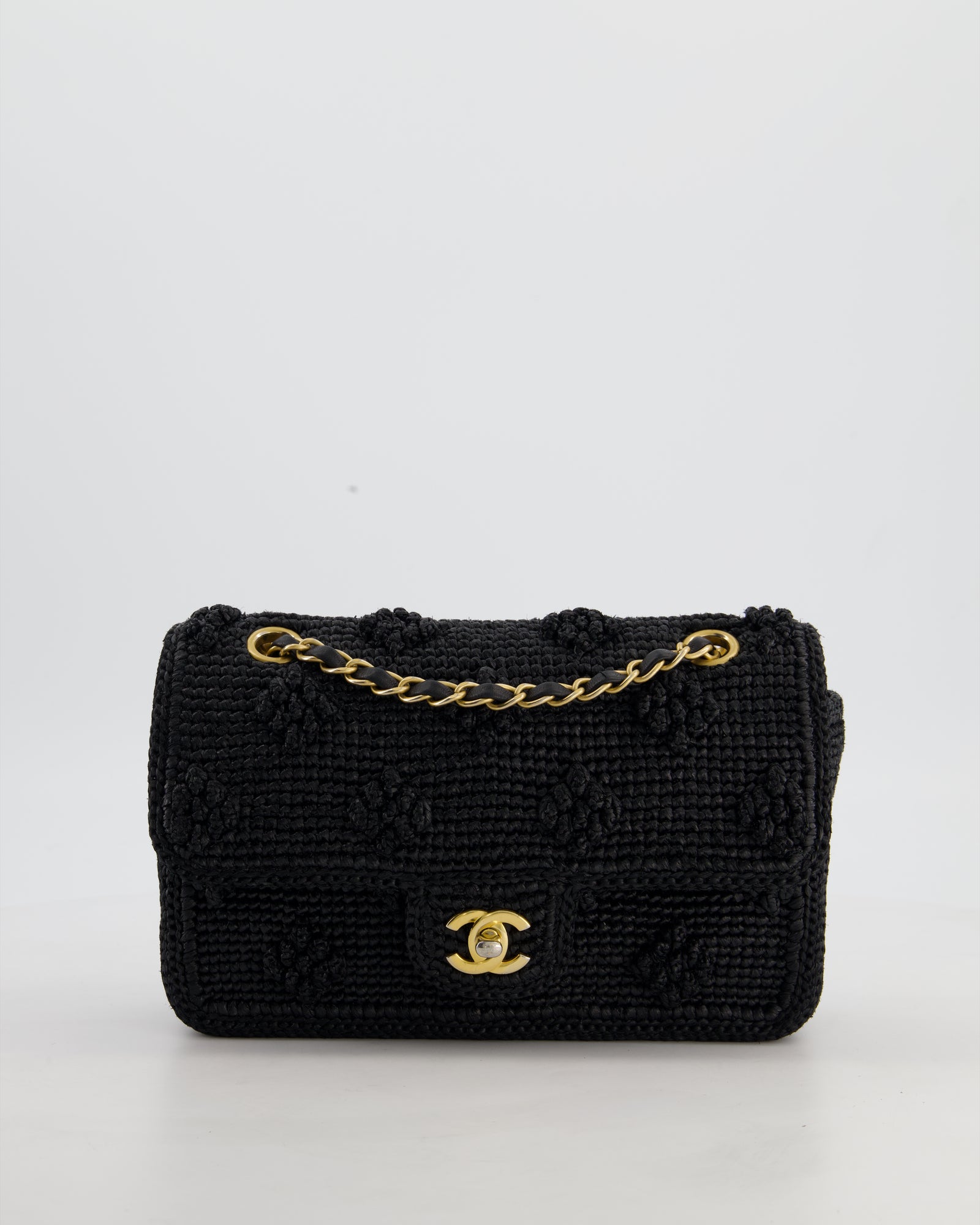 HOT* Chanel Black Crocheted Raffia Small Single Flap Cross-Body