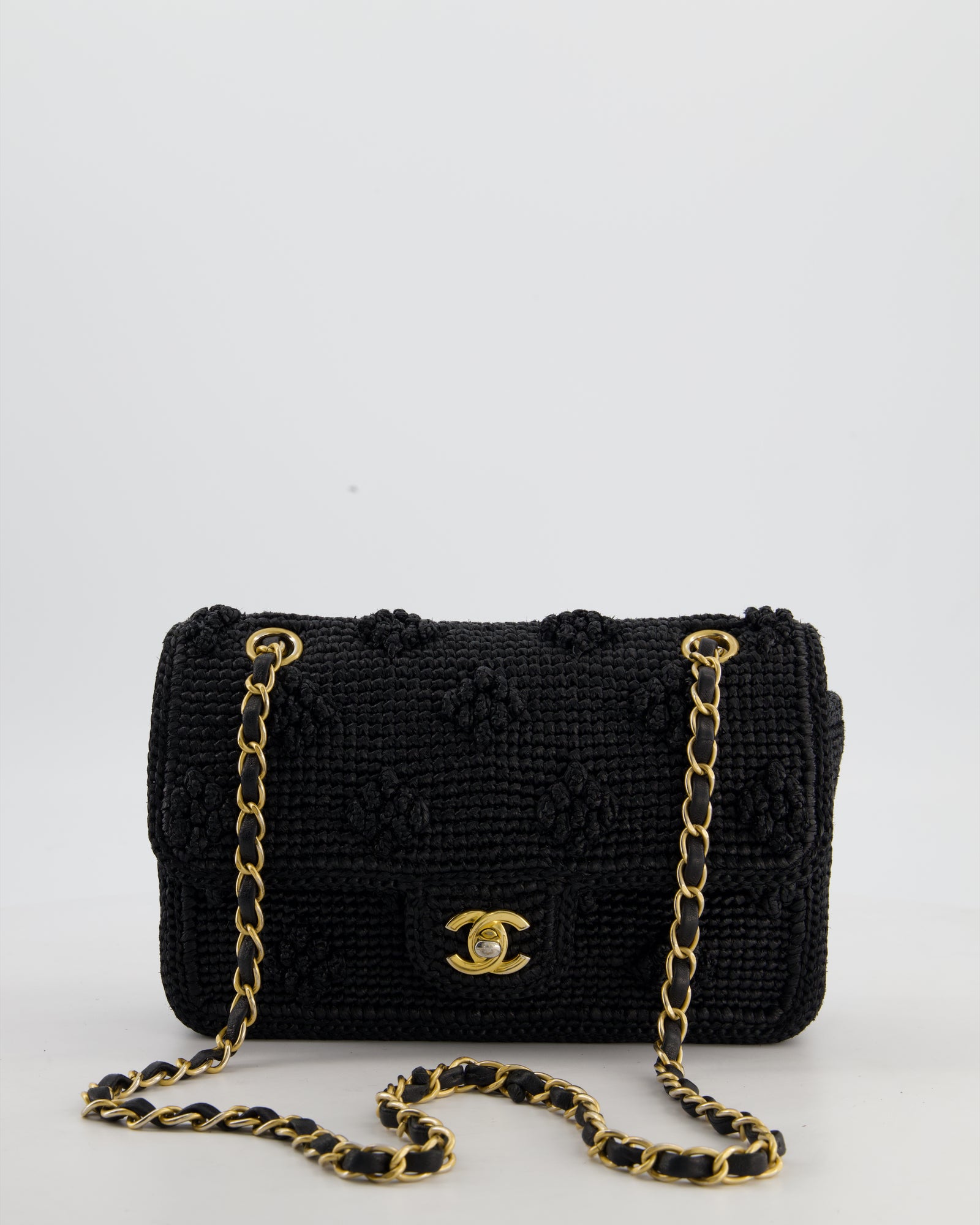 HOT* Chanel Black Crocheted Raffia Small Single Flap Cross-Body