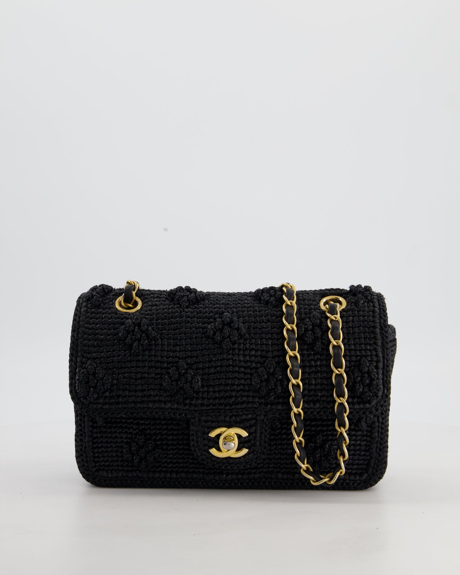 HOT* Chanel Black Crocheted Raffia Small Single Flap Cross-Body