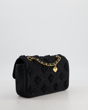 *HOT* Chanel Black Crocheted Raffia Small Single Flap Cross-Body Bag with Antique Gold Hardware