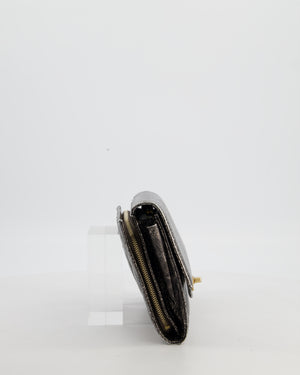 Chanel Black, Cracked Silver Metallic Wallet on Chain Bag in Calfskin Leather with Antique Gold Hardware