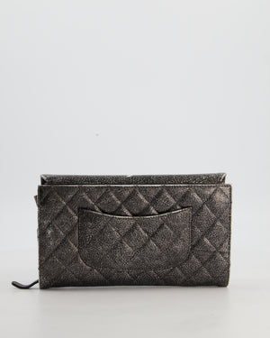 Chanel Black, Cracked Silver Metallic Wallet on Chain Bag in Calfskin Leather with Antique Gold Hardware