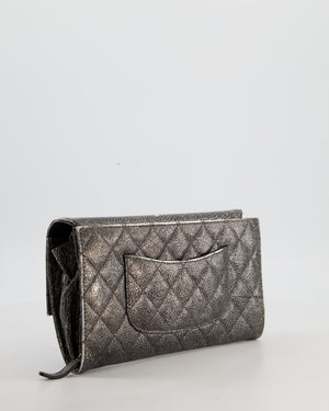 Chanel Black, Cracked Silver Metallic Wallet on Chain Bag in Calfskin Leather with Antique Gold Hardware